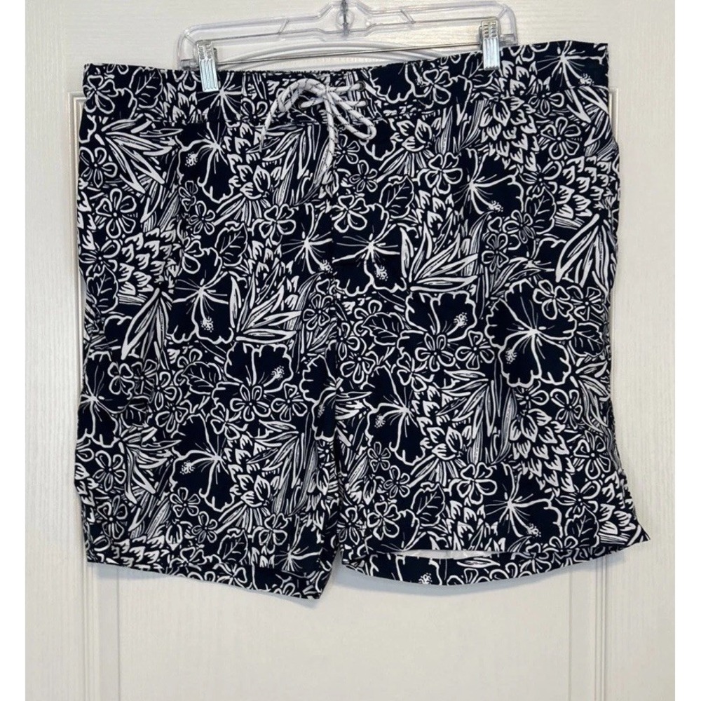 St. John's Bay Men's XXL Blue White Tropical Swim Shorts Trunk Mesh Lined NEW